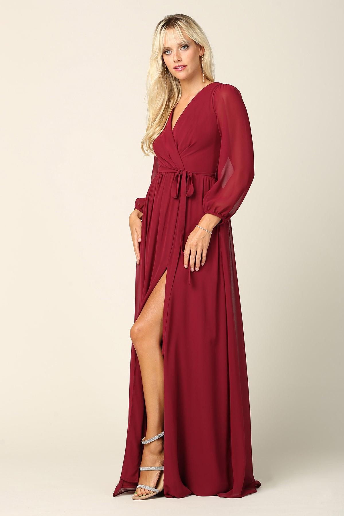 Long Sleeve Mother of the Bride Chiffon Dress - The Dress Outlet