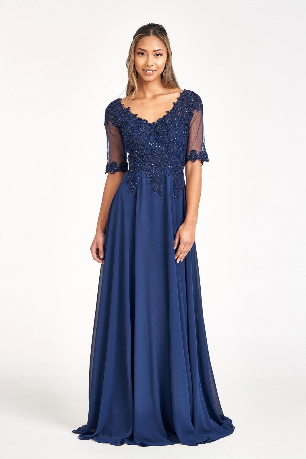 Long 3/4 Sleeve Mother of the Bride Formal Dress - The Dress Outlet