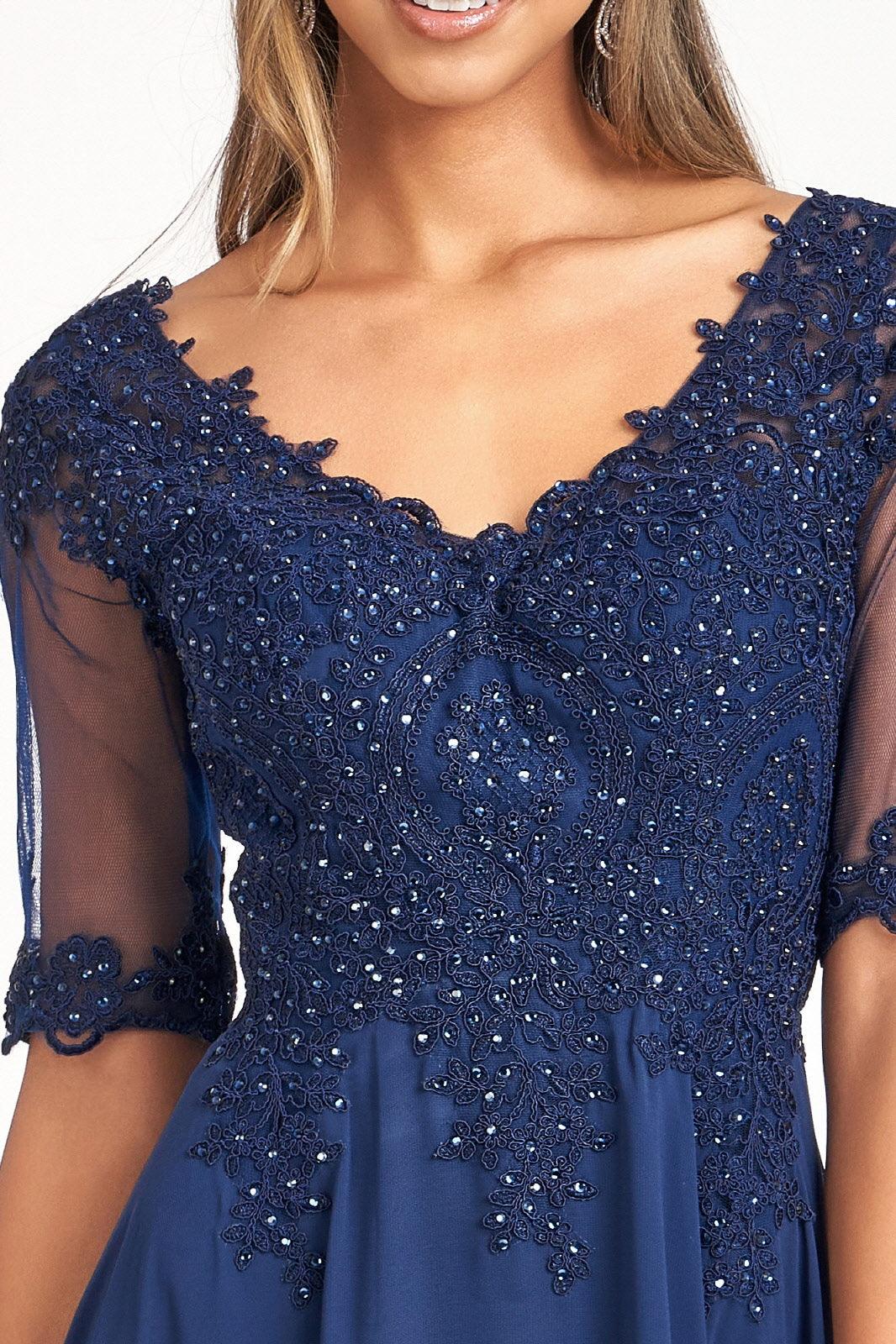 Long 3/4 Sleeve Mother of the Bride Formal Dress - The Dress Outlet