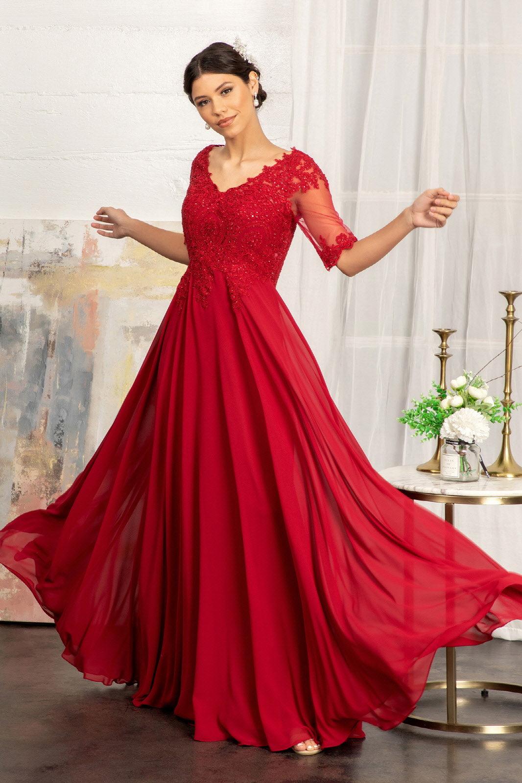 Long 3/4 Sleeve Mother of the Bride Formal Dress - The Dress Outlet