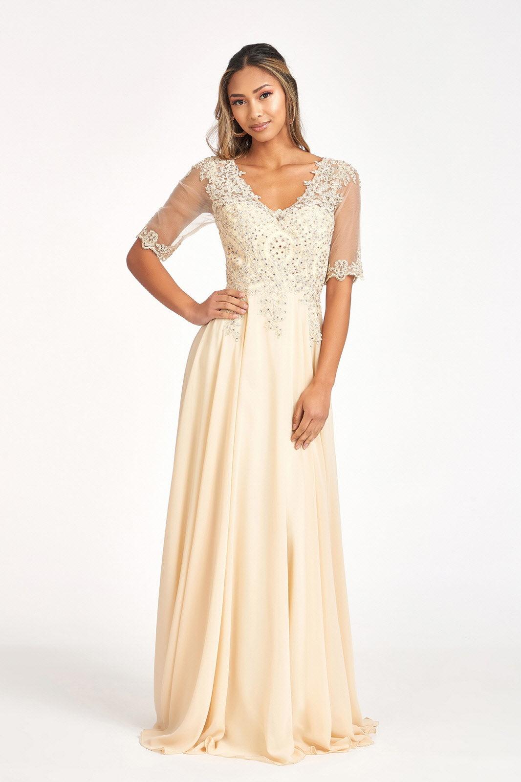 Long Sleeve Mother of the Bride Formal Dress - Champagne / 2XL Long Sleeve Mother of the Bride Formal Dress - Champagne / 2XL