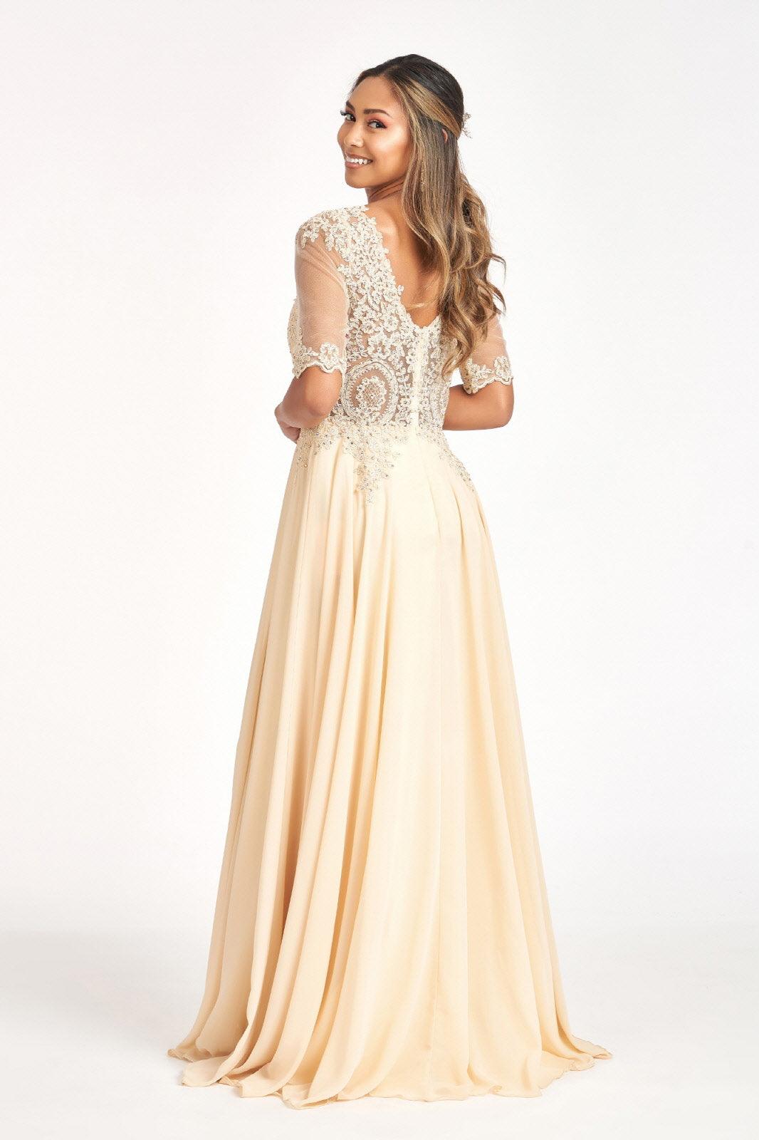 Long 3/4 Sleeve Mother of the Bride Formal Dress - The Dress Outlet