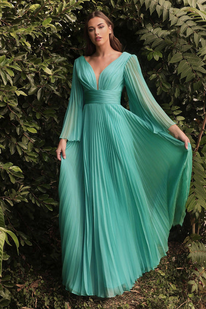 Long Pleated Formal Prom Dress Jade