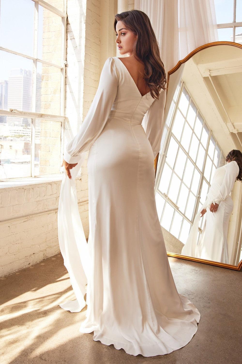 Long Sleeve Wedding Long Dress Off White