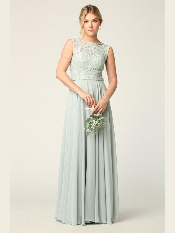 Long Sleeveless Bridesmaids Lace Chiffon Dress