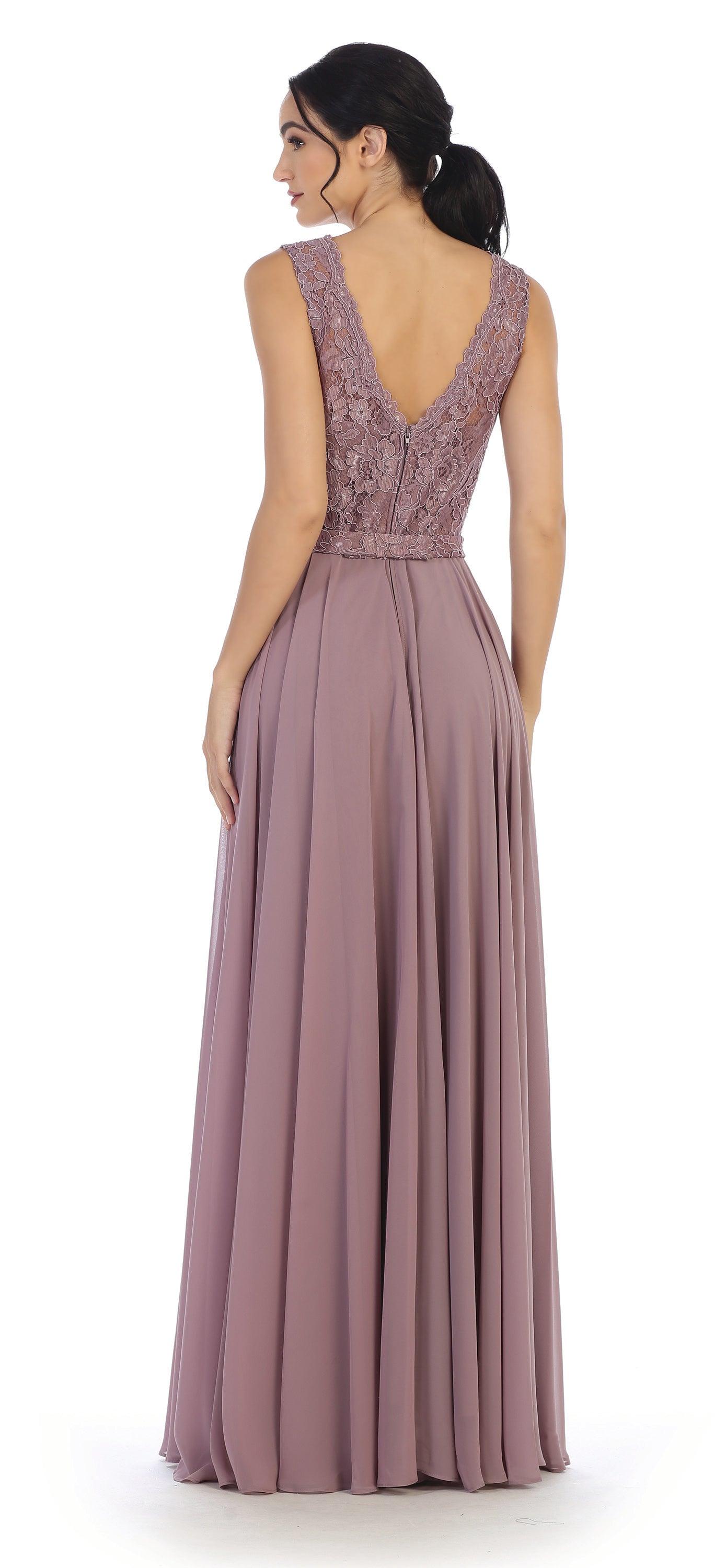 Long Sleeveless Bridesmaids Lace Chiffon Dress