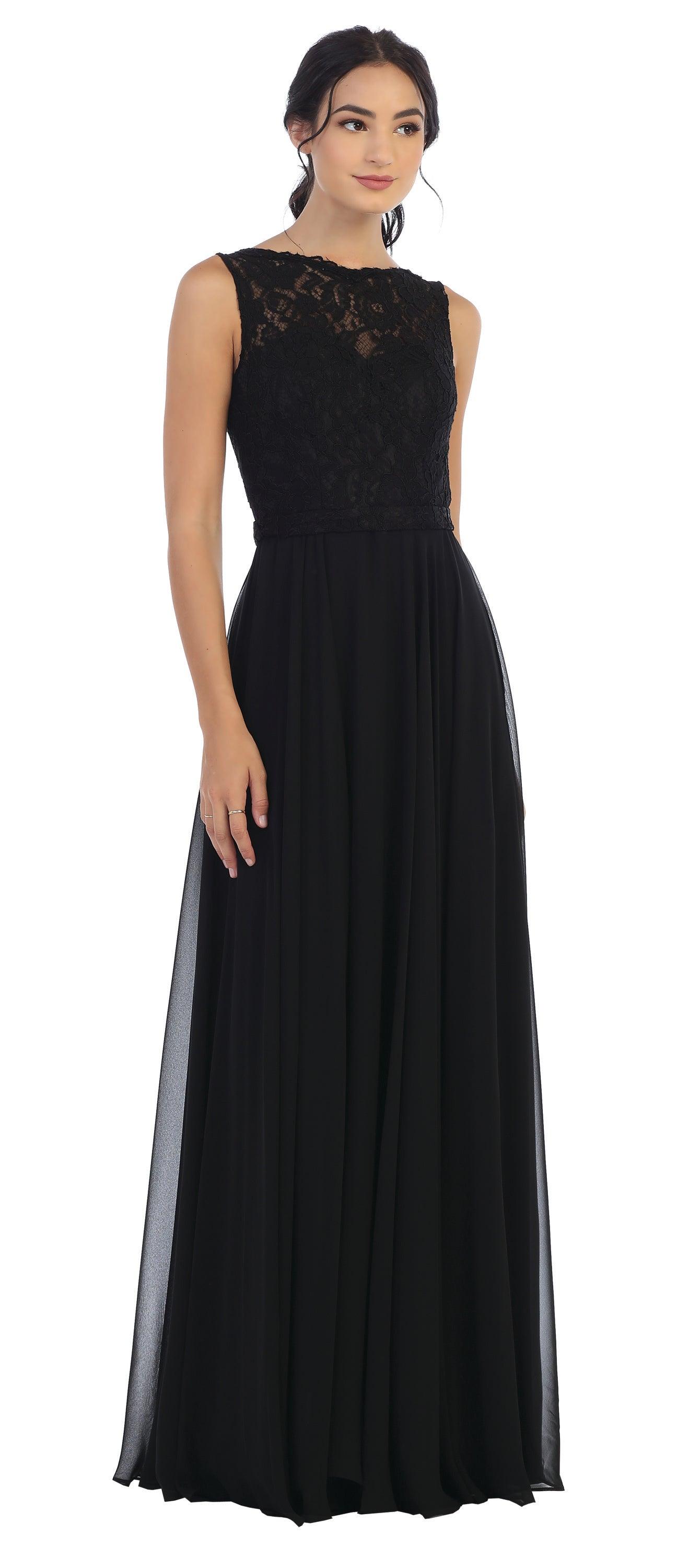 Long Sleeveless Bridesmaids Lace Chiffon Dress