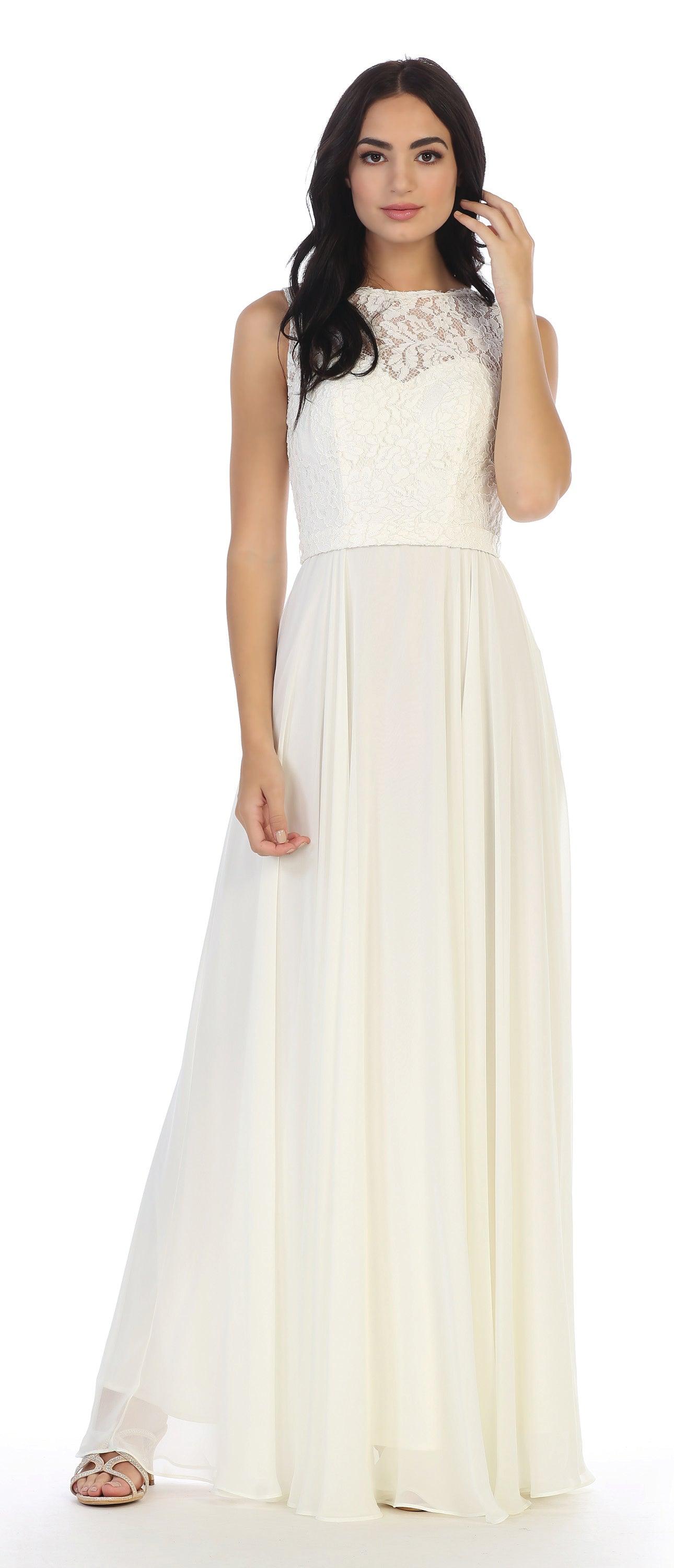 Long Sleeveless Bridesmaids Lace Chiffon Dress