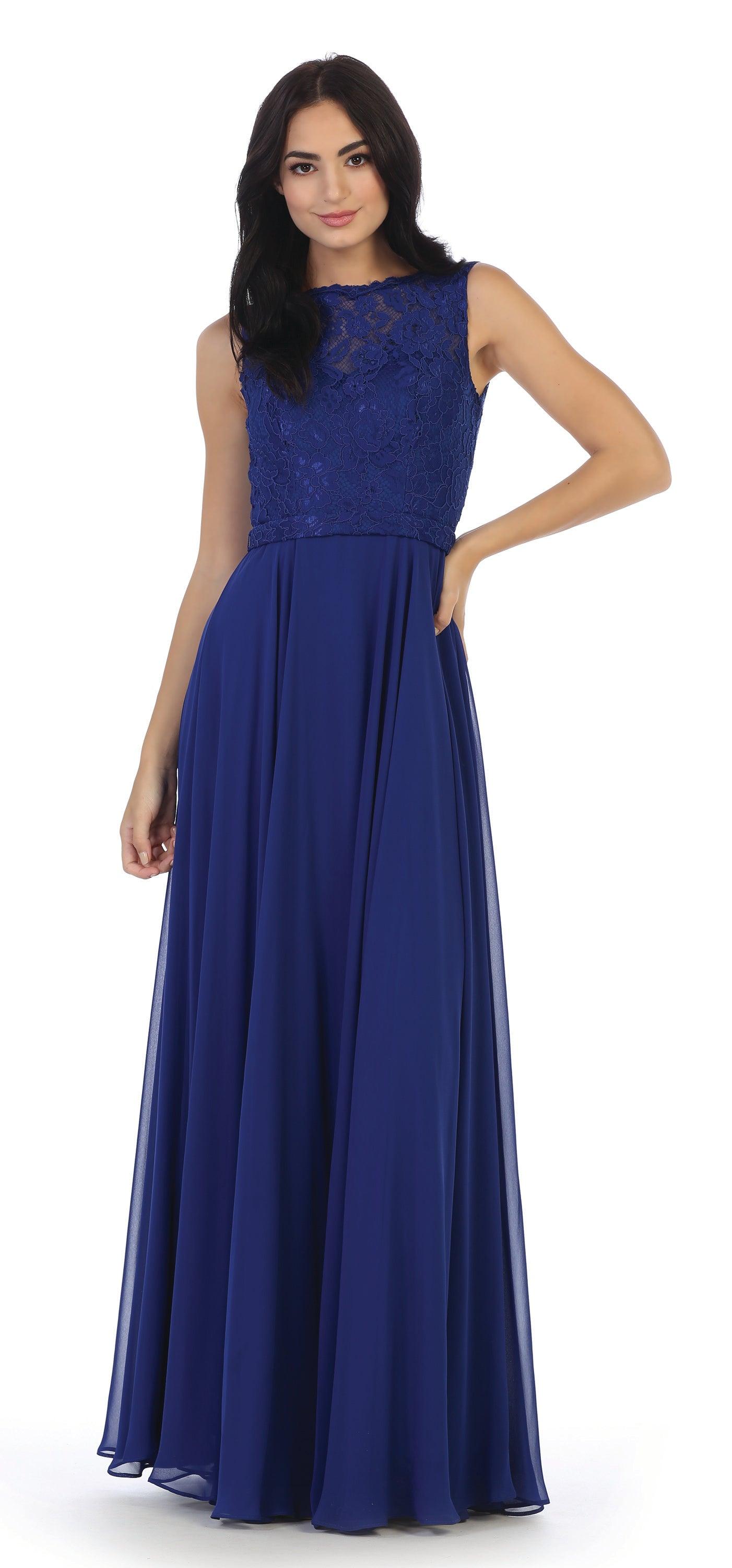 Long Sleeveless Bridesmaids Lace Chiffon Dress