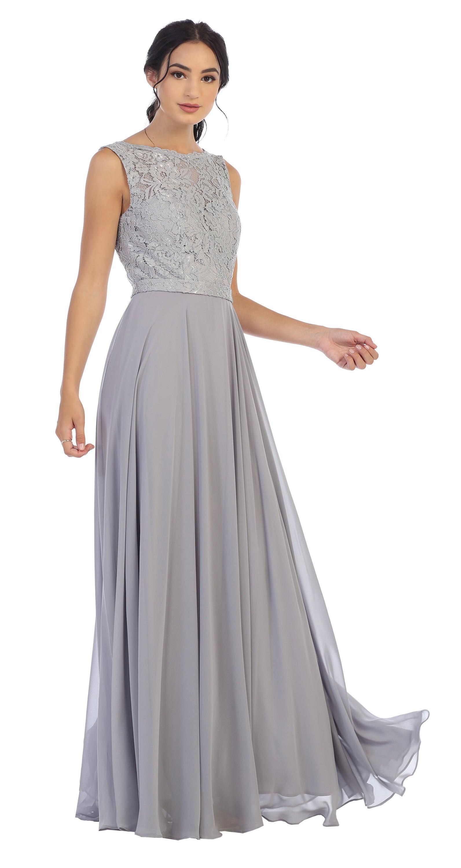 Long Sleeveless Bridesmaids Lace Chiffon Dress
