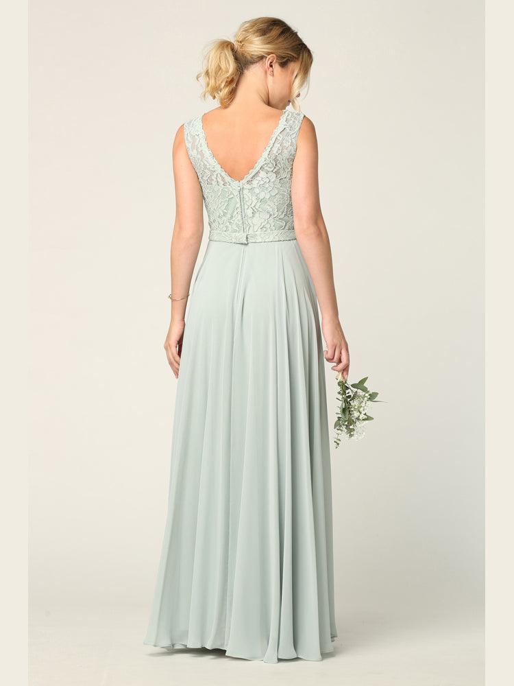 Long Sleeveless Bridesmaids Lace Chiffon Dress