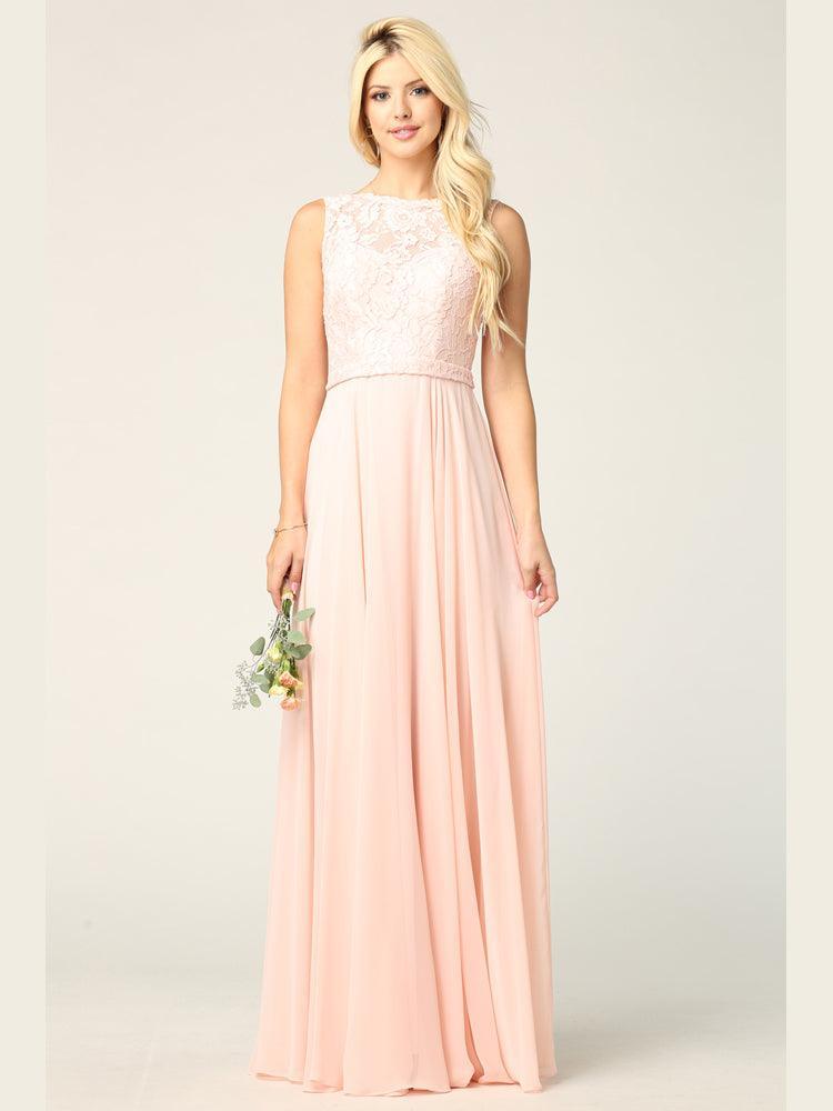 Long Sleeveless Bridesmaids Lace Chiffon Dress