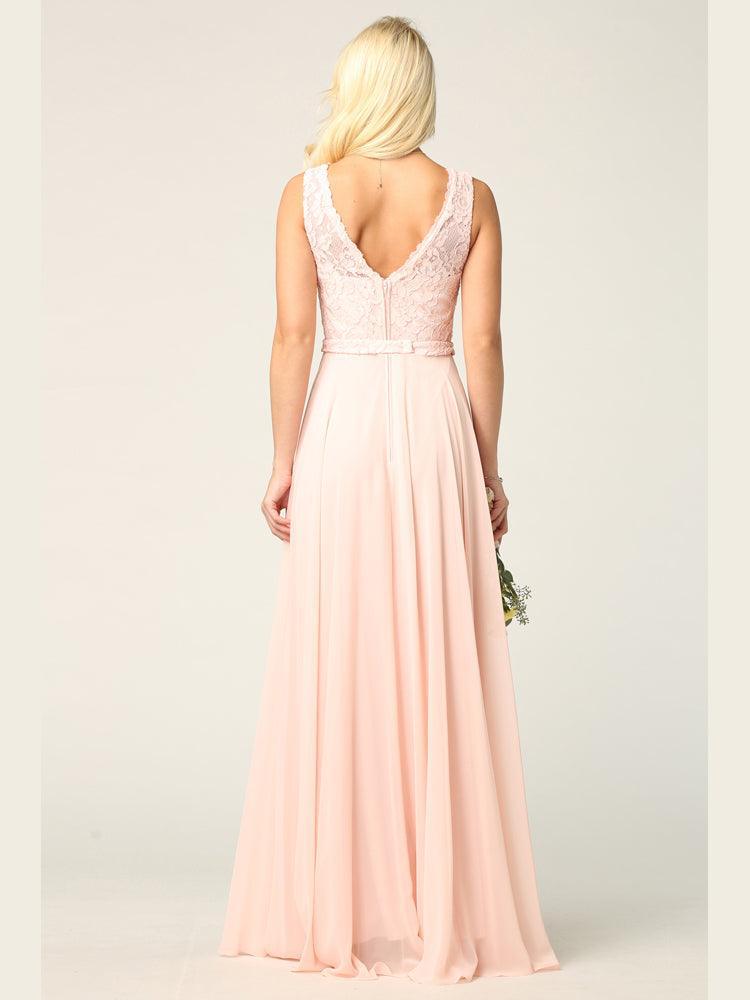 Long Sleeveless Bridesmaids Lace Chiffon Dress