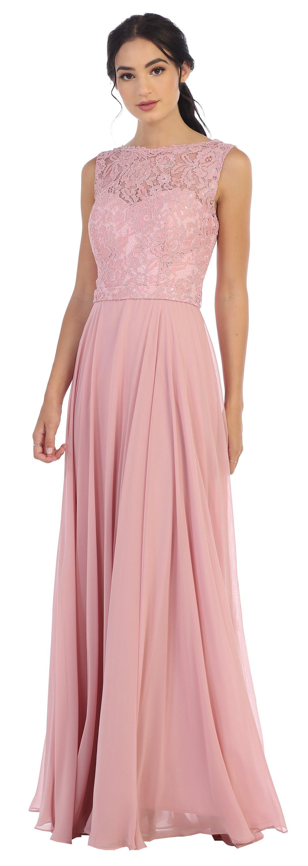 Long Sleeveless Bridesmaids Lace Chiffon Dress
