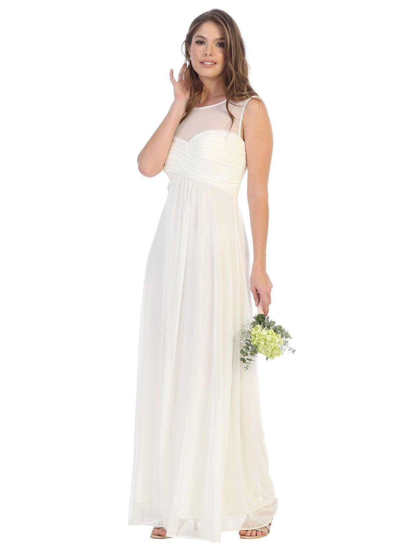 Long Sleeveless Bridesmaids Stretch Chiffon Dress - The Dress Outlet