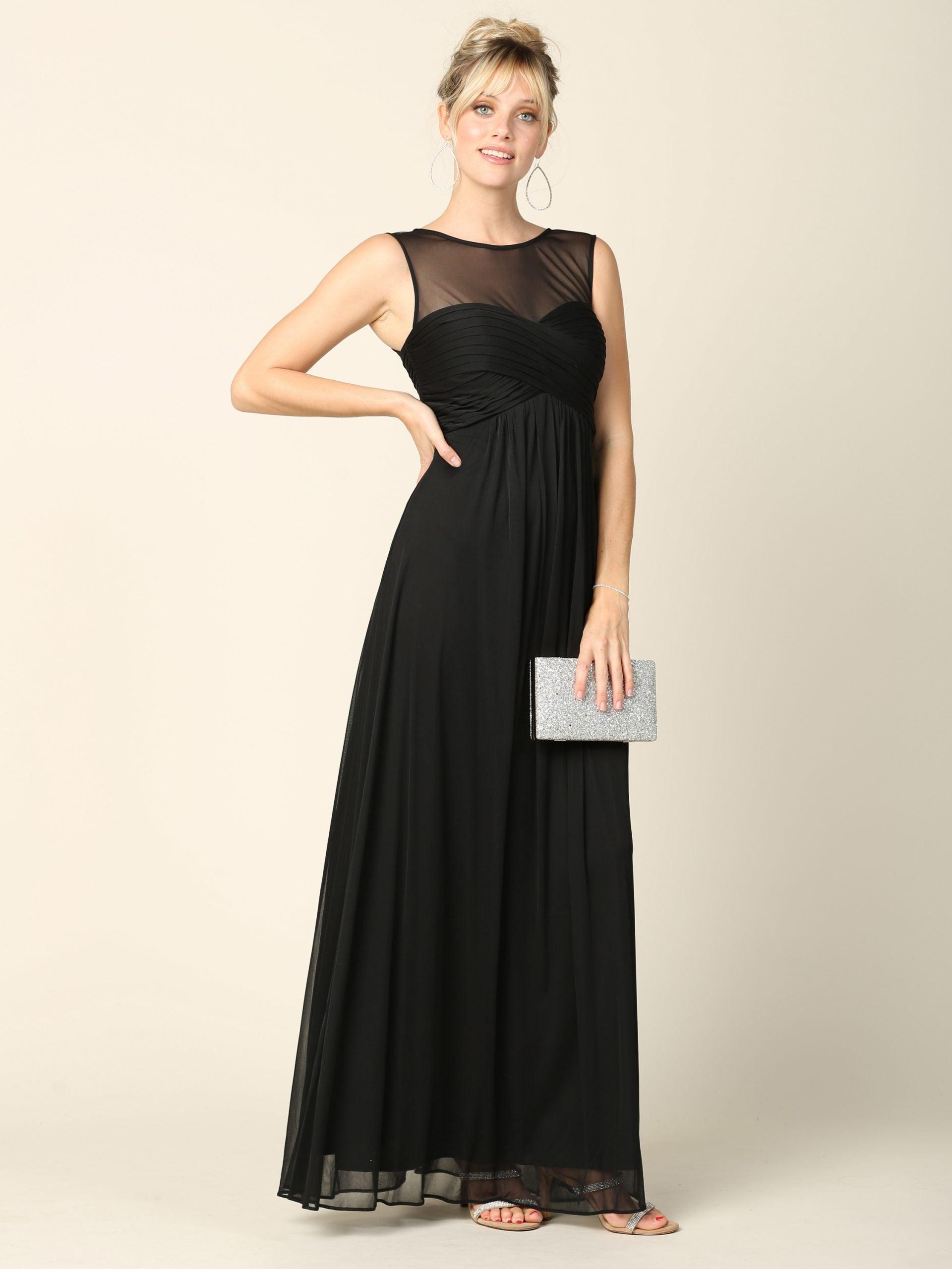 Long Sleeveless Bridesmaids Stretch Chiffon Dress - Dusty Blue / S Long Sleeveless Bridesmaids Stretch Chiffon Dress - Dusty Blue / S