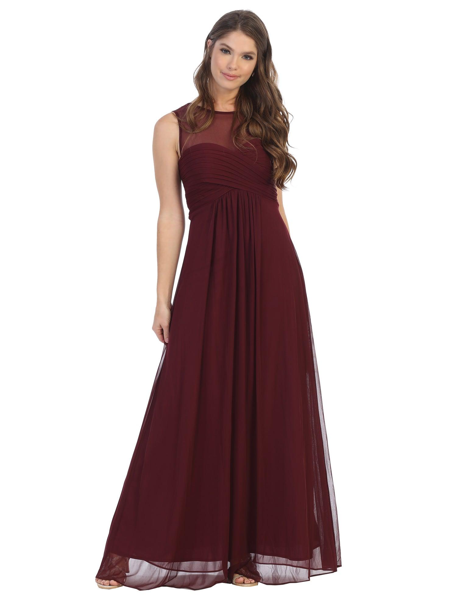 Long Sleeveless Bridesmaids Stretch Chiffon Dress - Dusty Blue / S Long Sleeveless Bridesmaids Stretch Chiffon Dress - Dusty Blue / S