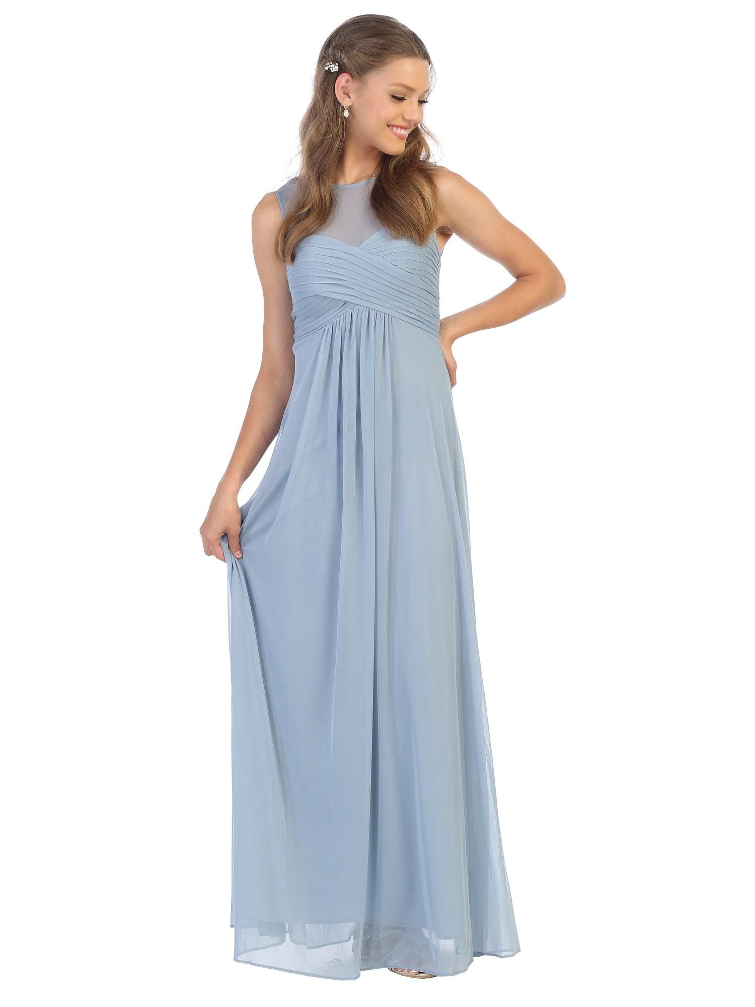 Long Sleeveless Bridesmaids Stretch Chiffon Dress - Dusty Blue / S Long Sleeveless Bridesmaids Stretch Chiffon Dress - Dusty Blue / S