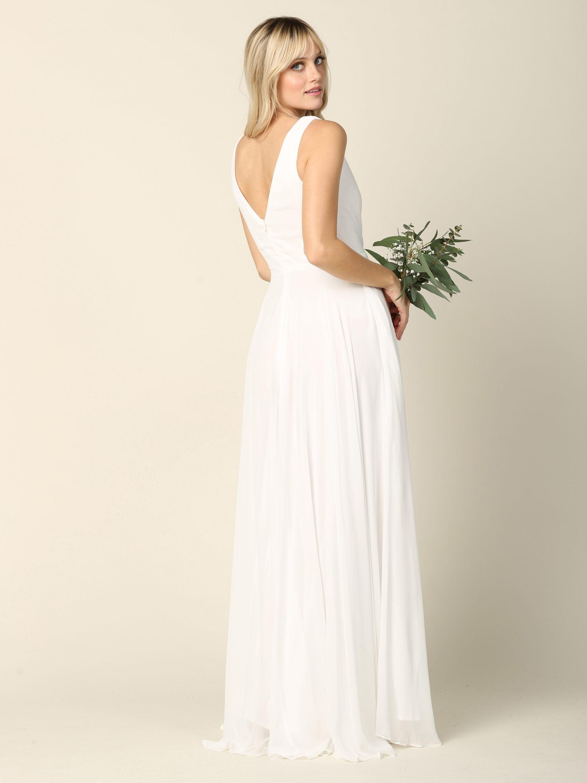 Long Sleeveless Chiffon Simple Wedding Dress - The Dress Outlet