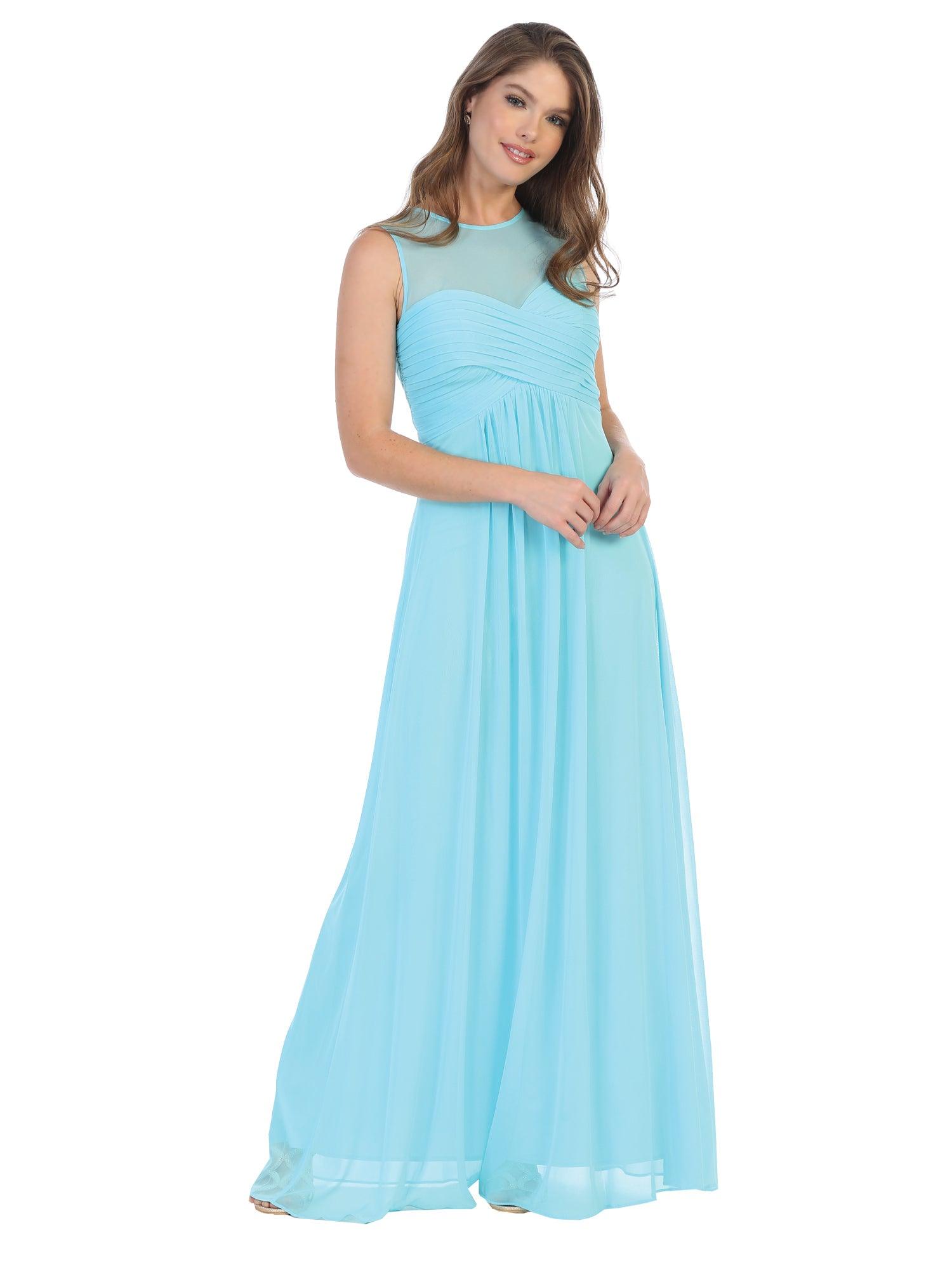 Long Sleeveless Empire Waist Bridesmaids Dress - Sky Blue / Xs Long Sleeveless Empire Waist Bridesmaids Dress - Sky Blue / Xs