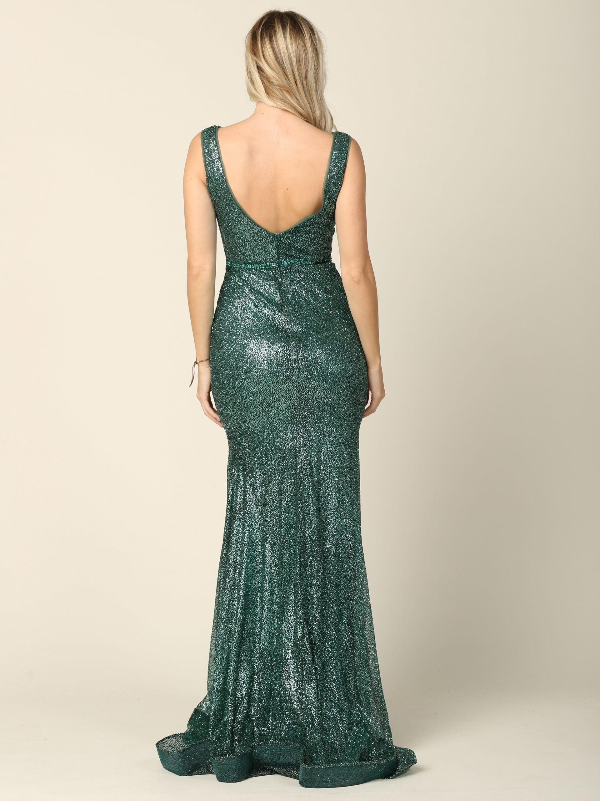 Long Sleeveless Fitted Formal Glitter Dress