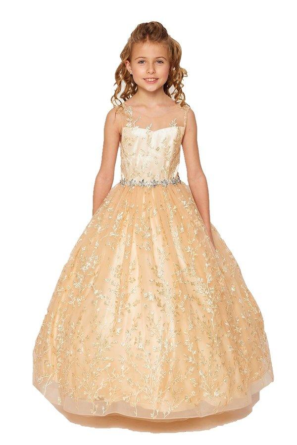 Long Sleeveless Flower Girls Dress - Champagne / 8 Long Sleeveless Flower Girls Dress - Champagne / 8
