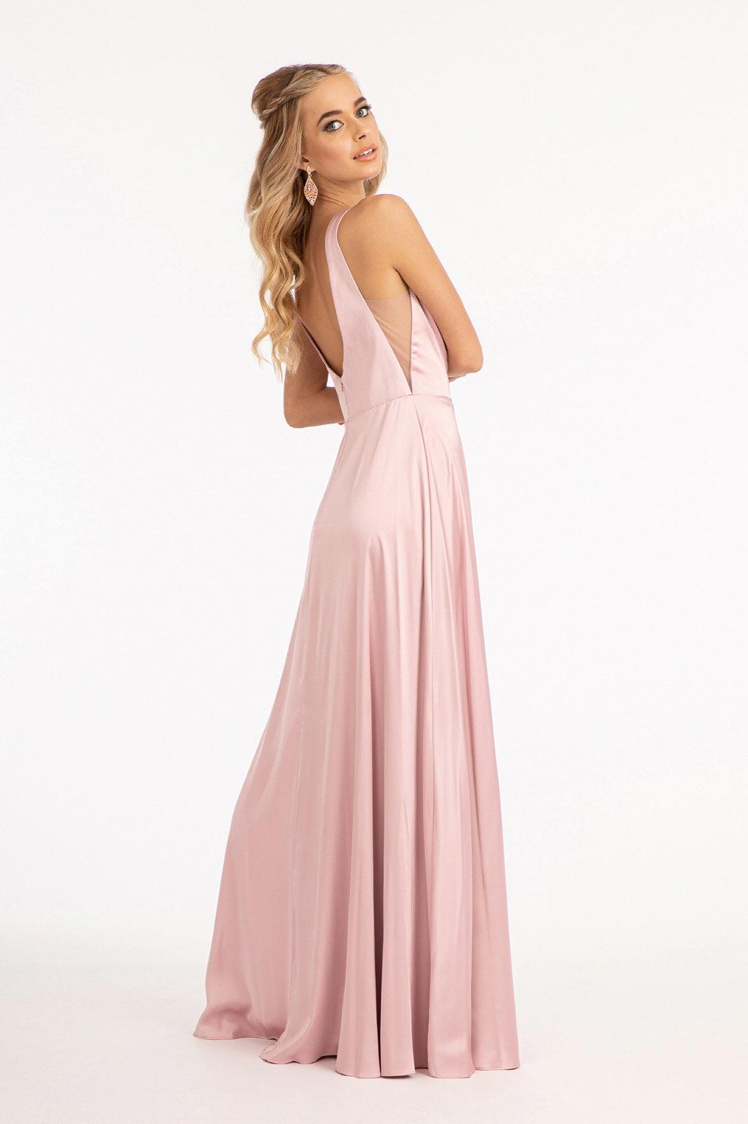 Blush Long Sleeveless Formal Bridesmaid Satin Dress Formal