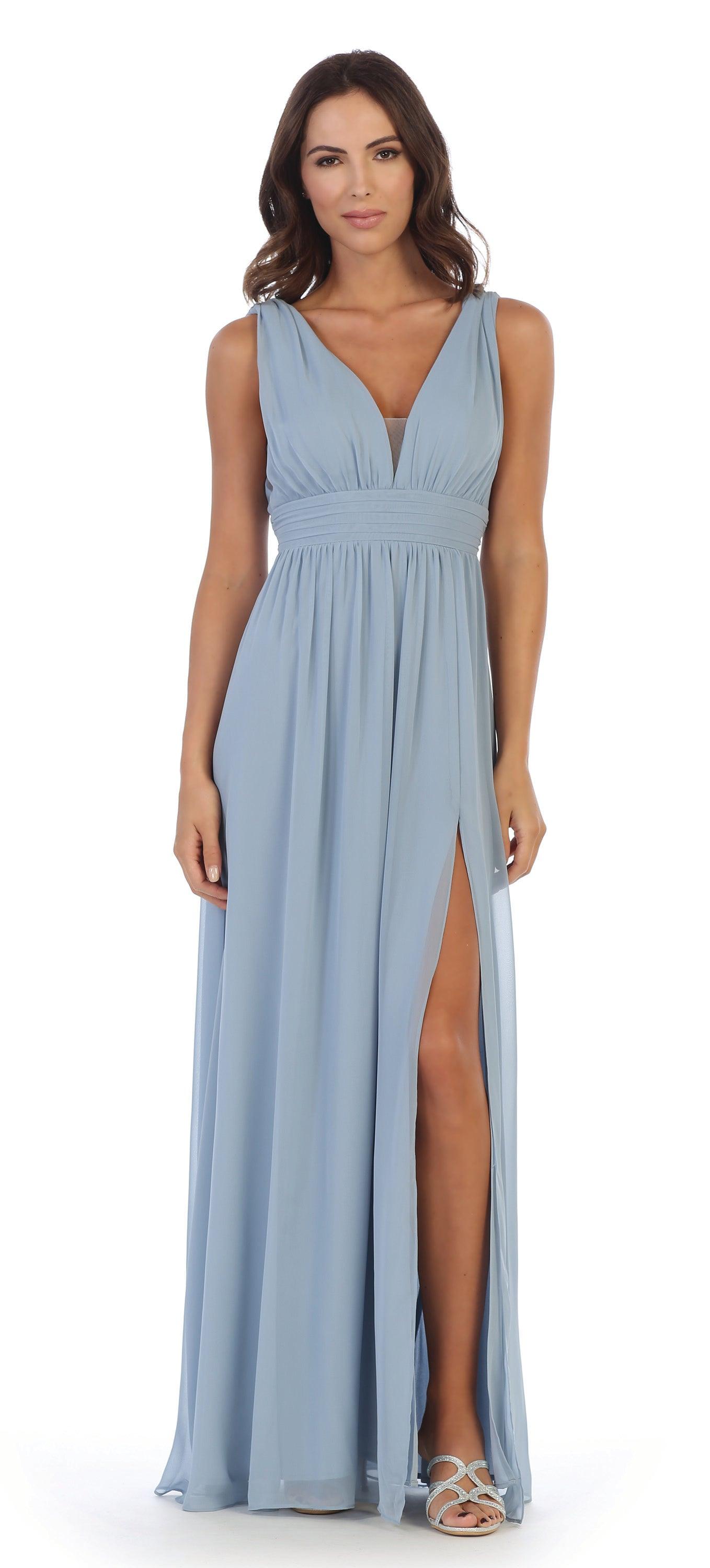 Black Long Sleeveless Formal Bridesmaids V Neck Dress
