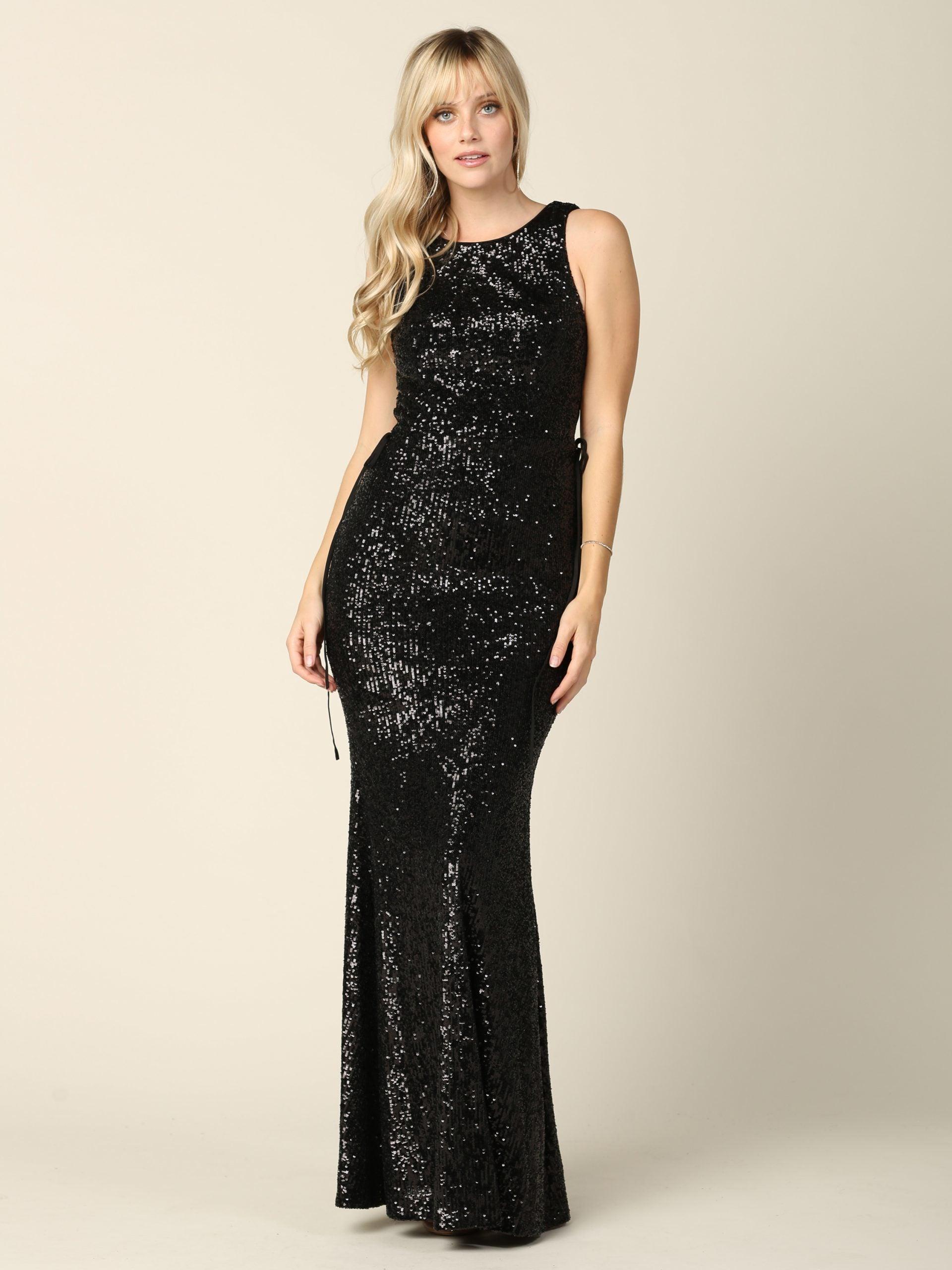 Long Sleeveless Formal Fitted Sequins Dress