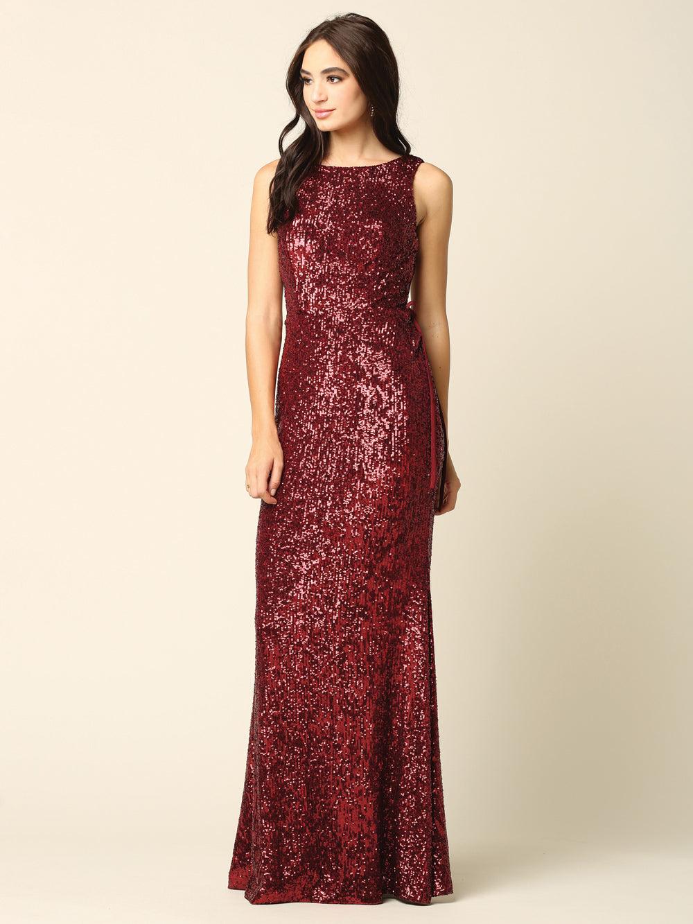 Long Sleeveless Formal Fitted Sequins Dress - The Dress Outlet