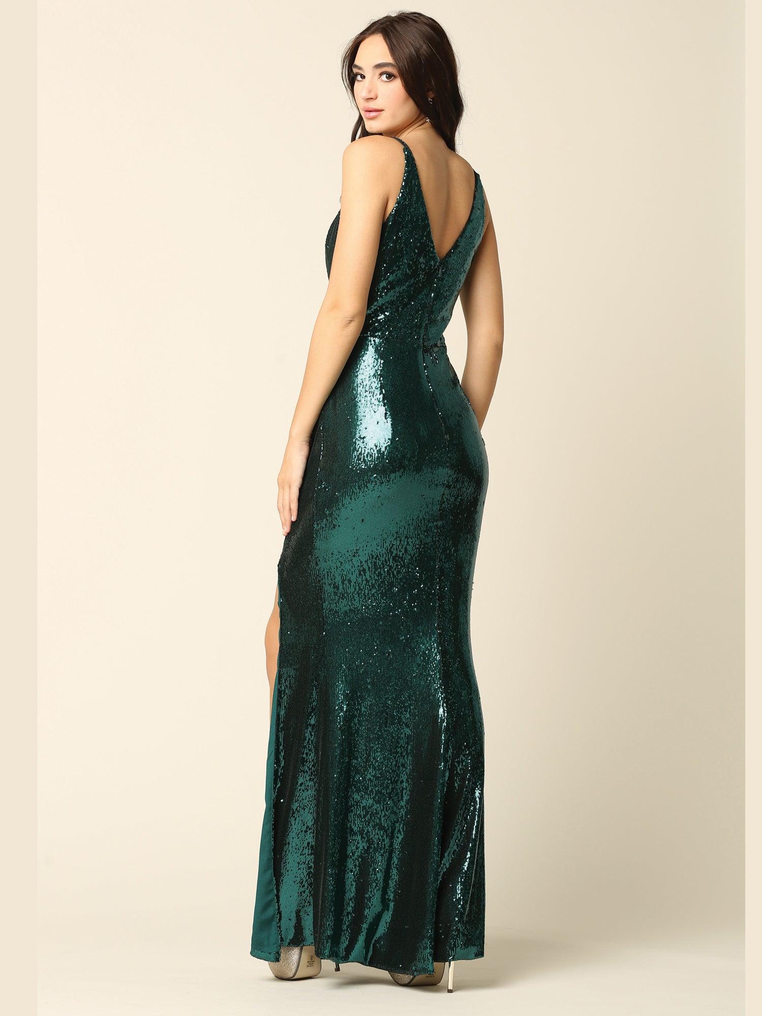 Long Sleeveless Formal Fitted Sequins Prom Dress