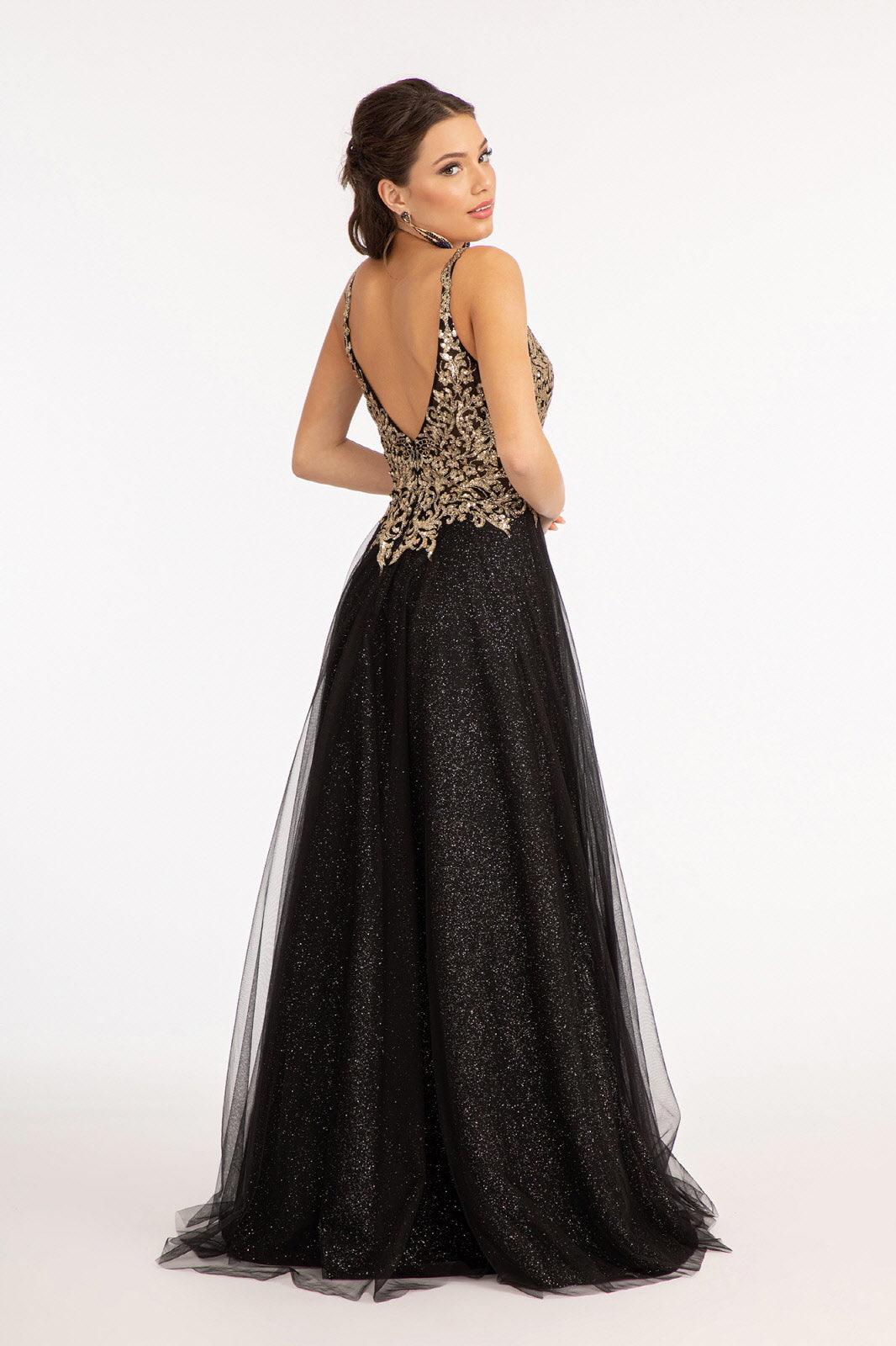 Long Sleeveless Formal Glitter Prom Slit Dress