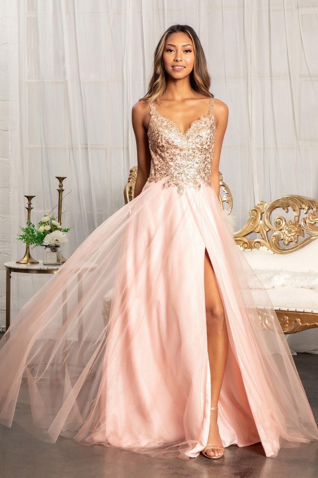 Long Sleeveless Formal Glitter Prom Slit Dress