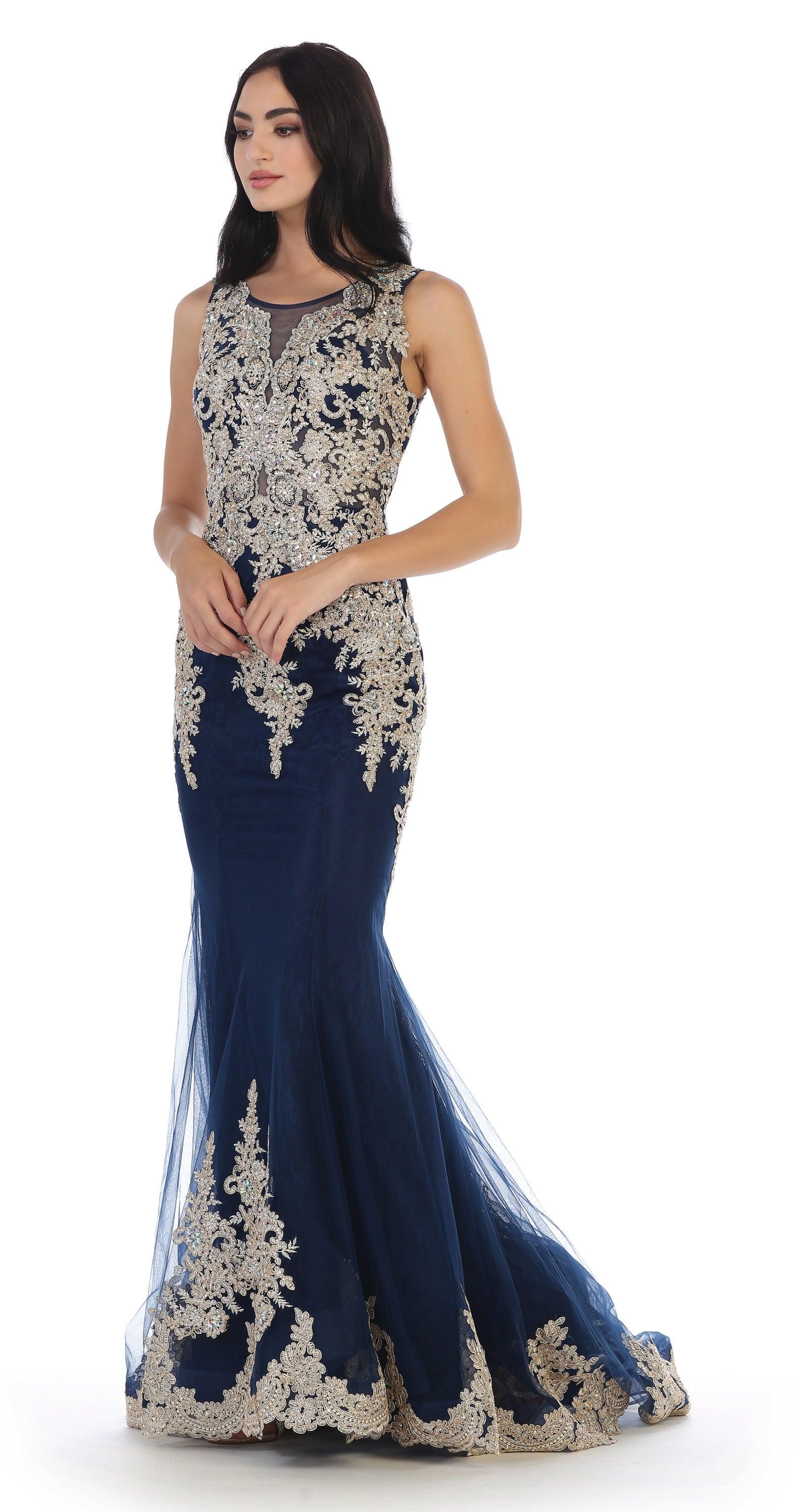 Long Sleeveless Formal Mermaid Lace Prom Dress