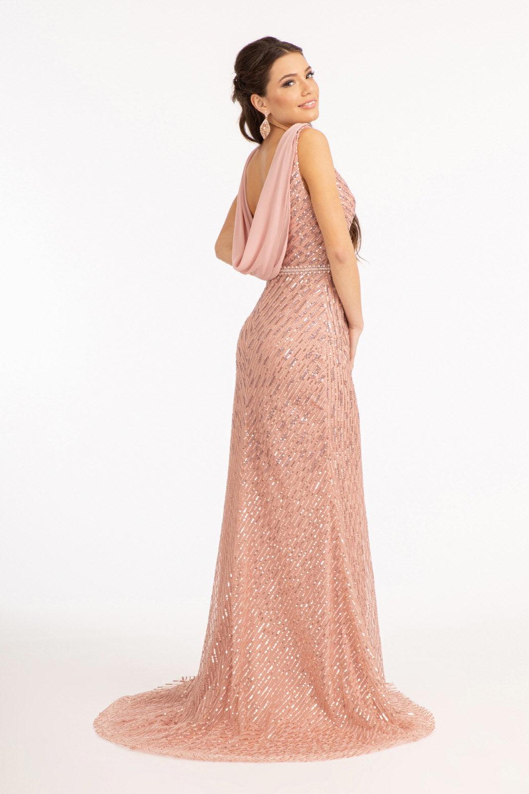 Long Sleeveless Formal Mermaid Mesh Prom Dress - The Dress Outlet
