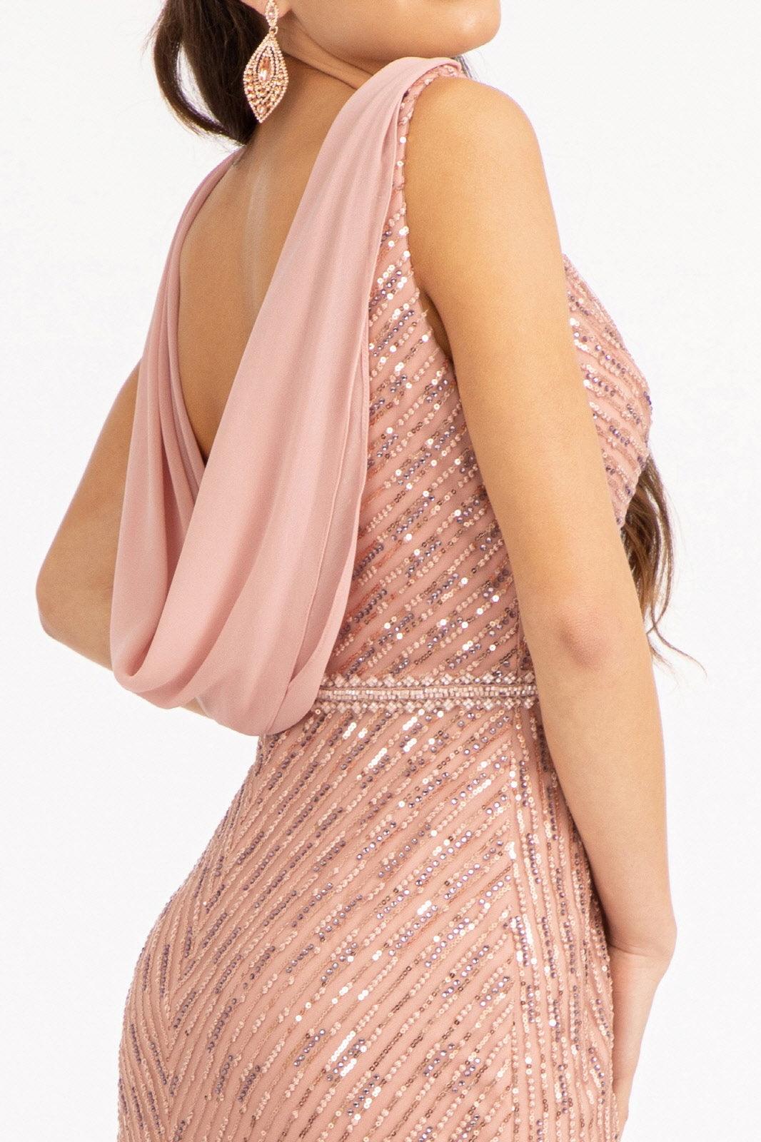 Long Sleeveless Formal Mermaid Mesh Prom Dress - The Dress Outlet