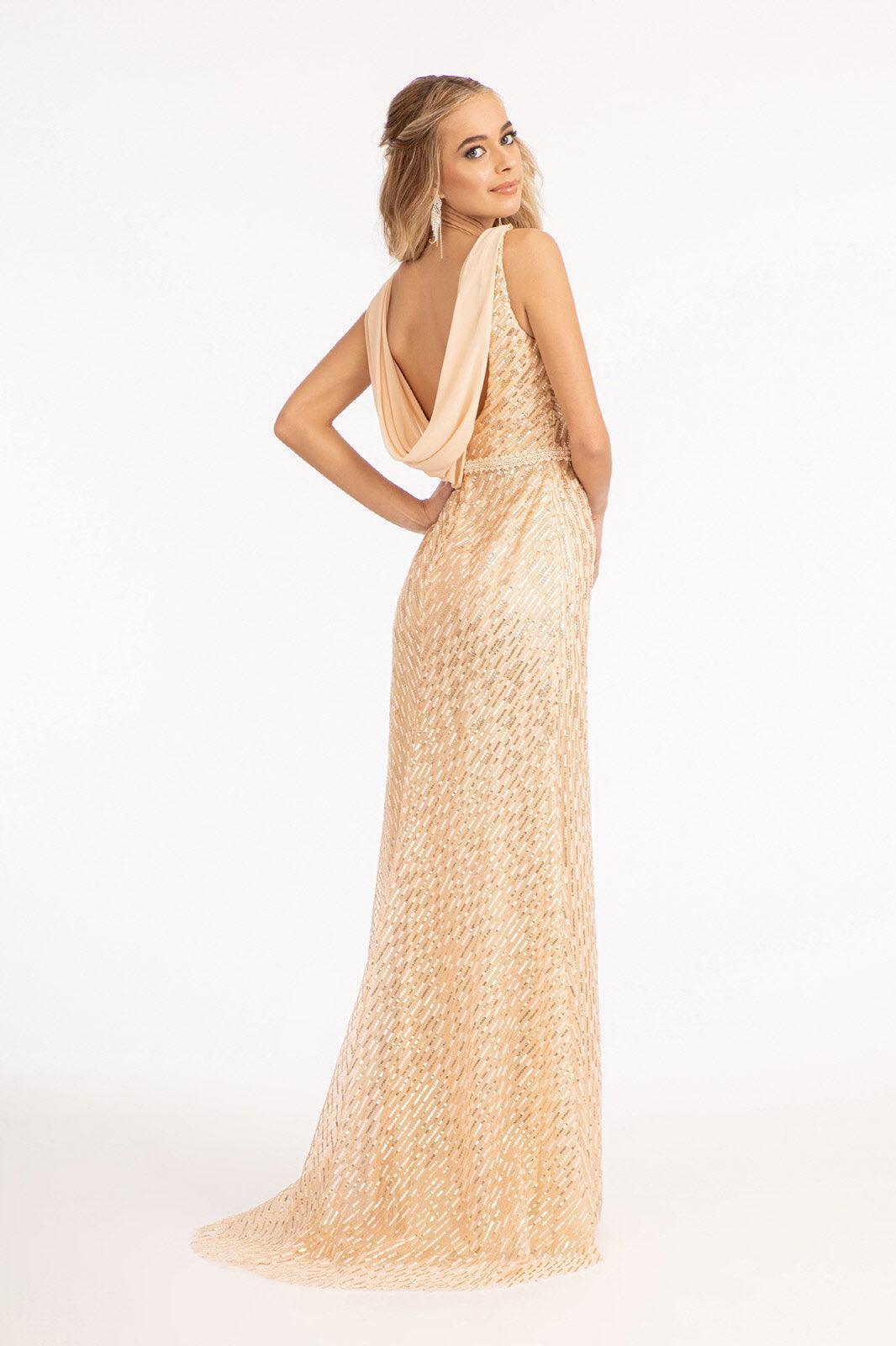 Long Sleeveless Formal Mermaid Mesh Prom Dress - The Dress Outlet
