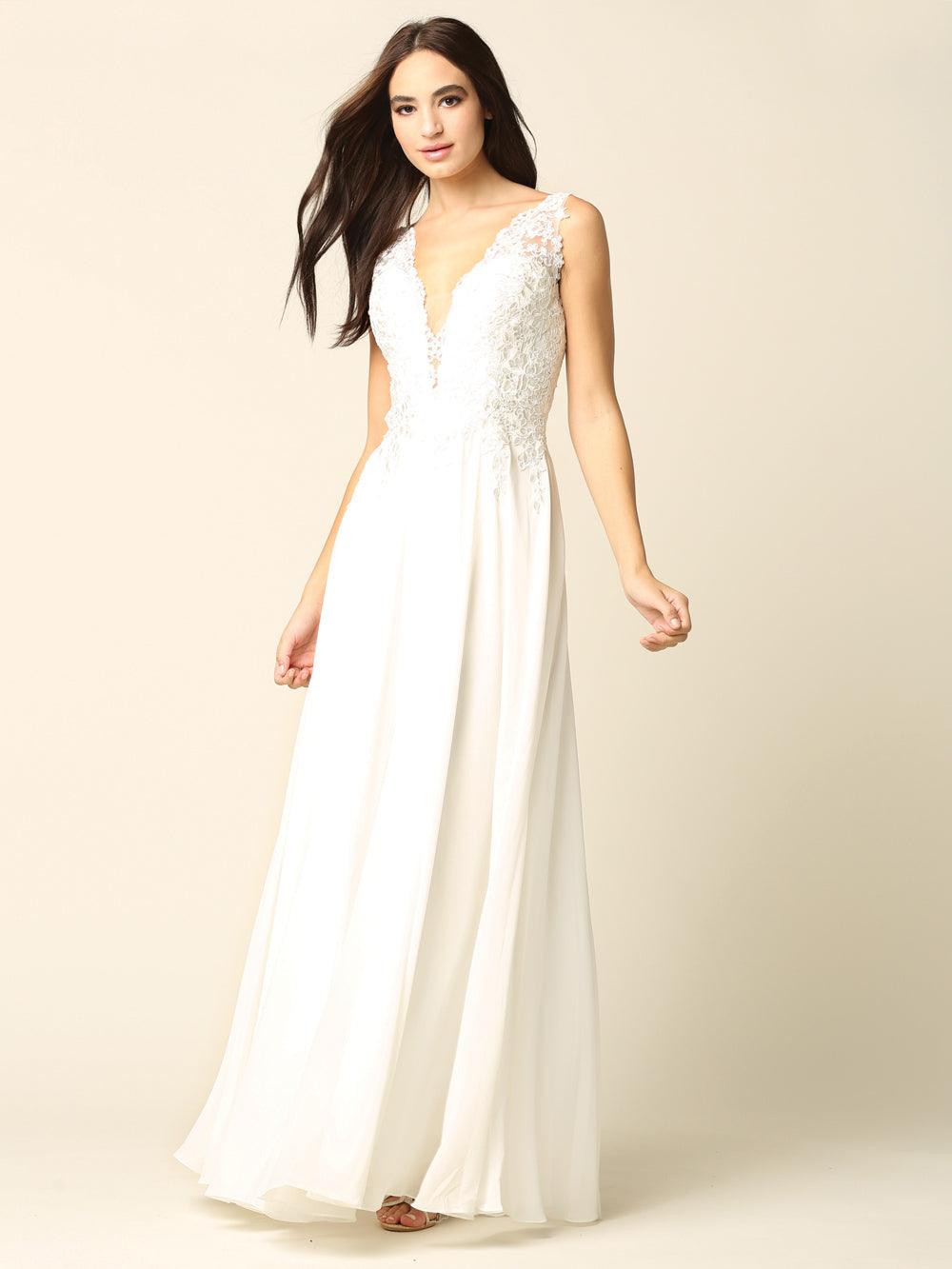 Long Sleeveless Lace Chiffon Wedding Gown