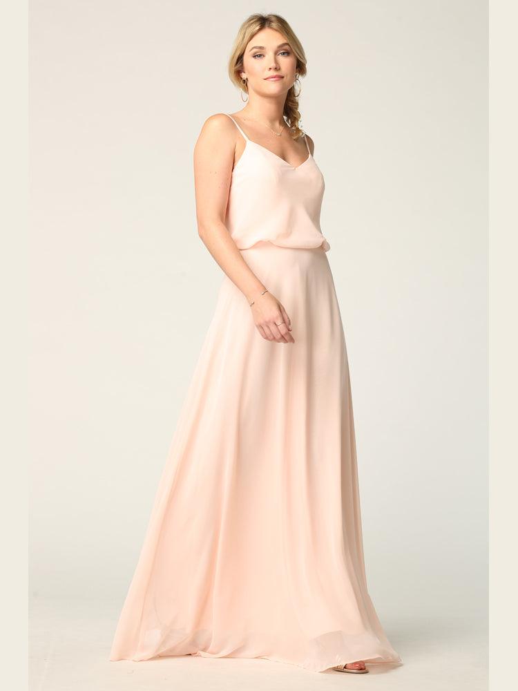 Long Spaghetti Strap Blouson Bridesmaids Dress