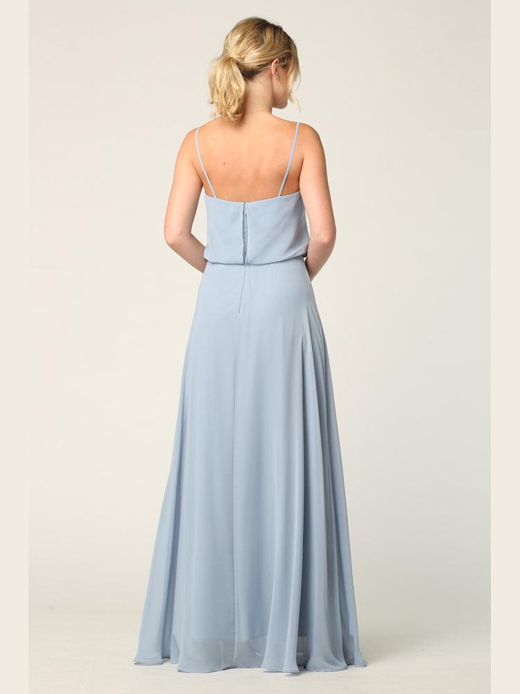 Long Spaghetti Strap Blouson Bridesmaids Dress