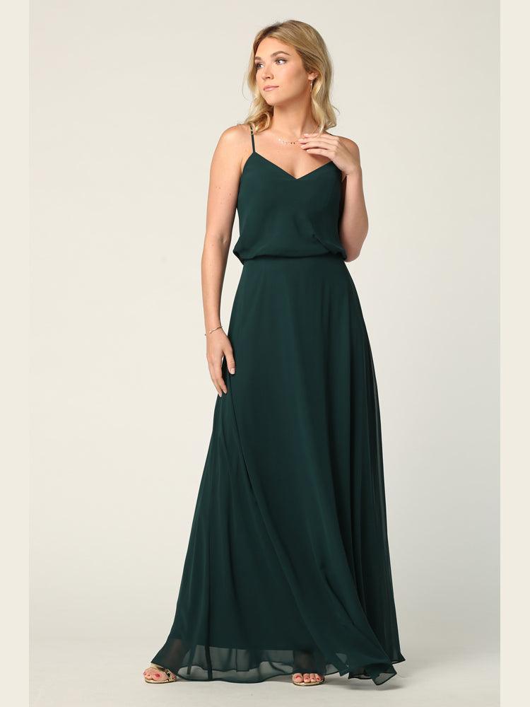 Long Spaghetti Strap Blouson Bridesmaids Dress