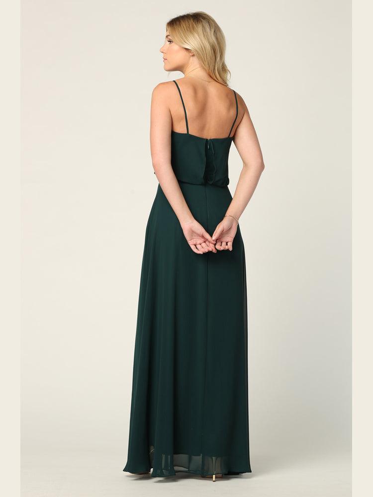 Long Spaghetti Strap Blouson Bridesmaids Dress