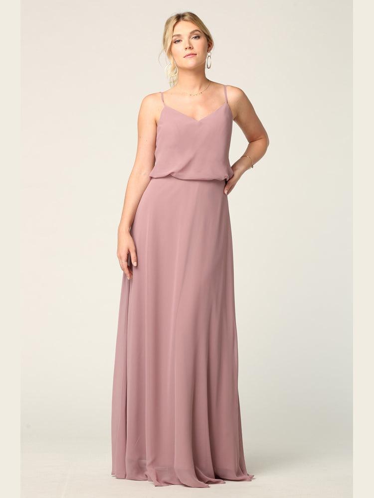 Long Spaghetti Strap Blouson Bridesmaids Dress