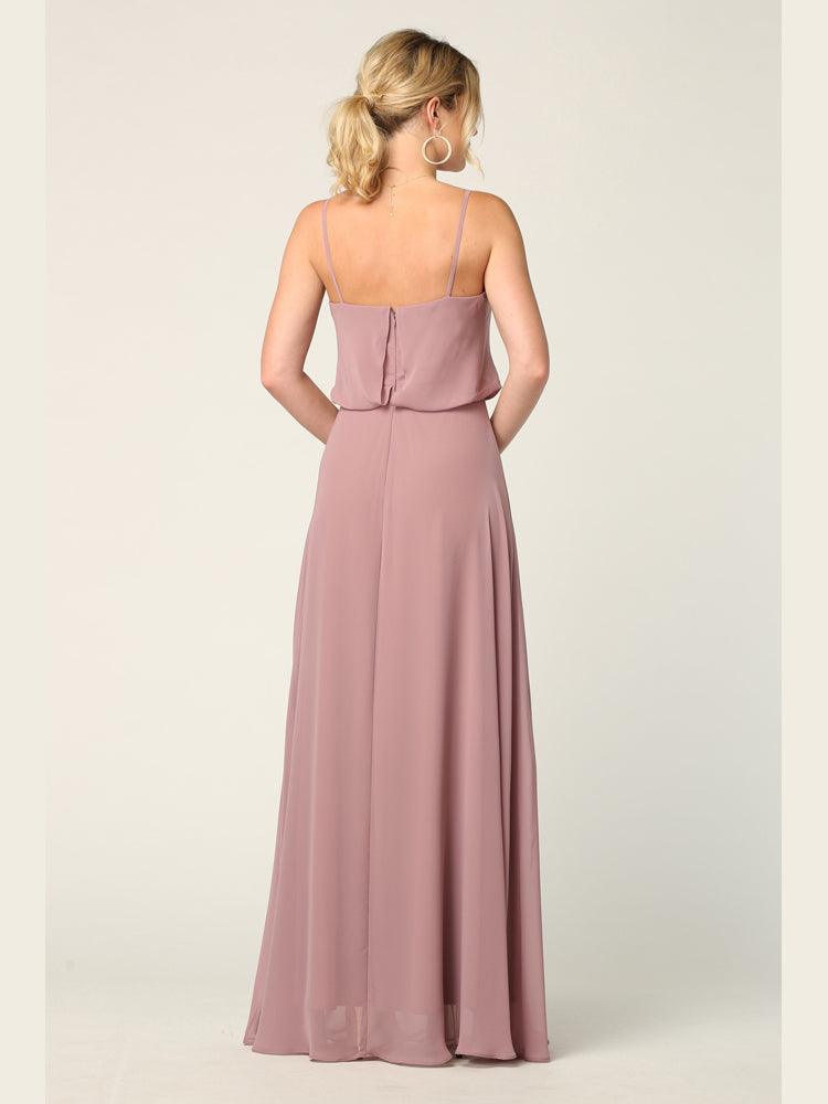 Long Spaghetti Strap Blouson Bridesmaids Dress