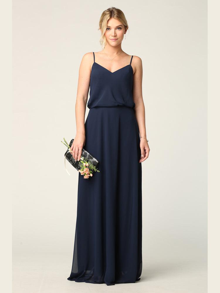 Long Spaghetti Strap Blouson Bridesmaids Dress