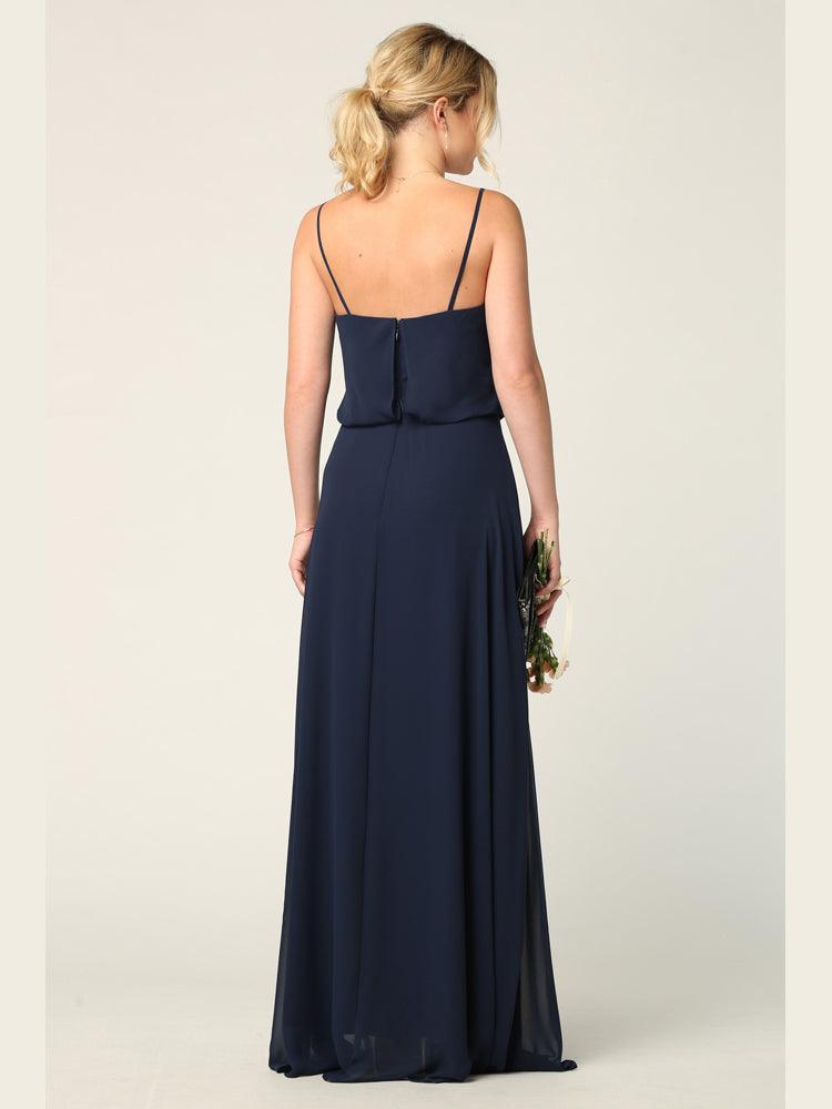 Long Spaghetti Strap Blouson Bridesmaids Dress