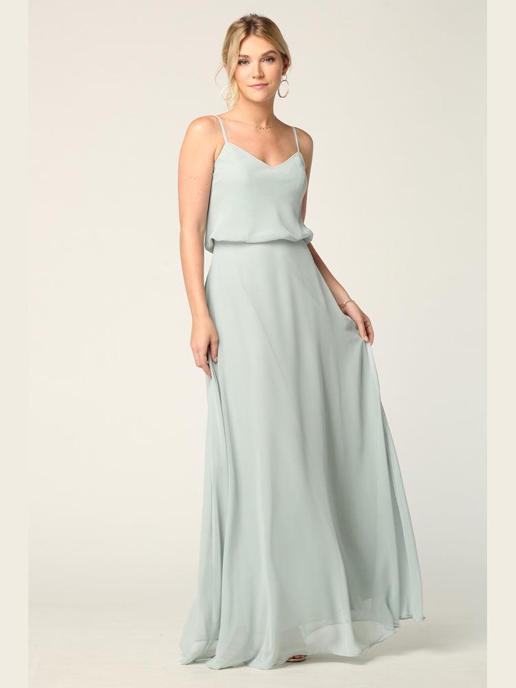 Long Spaghetti Strap Blouson Bridesmaids Dress