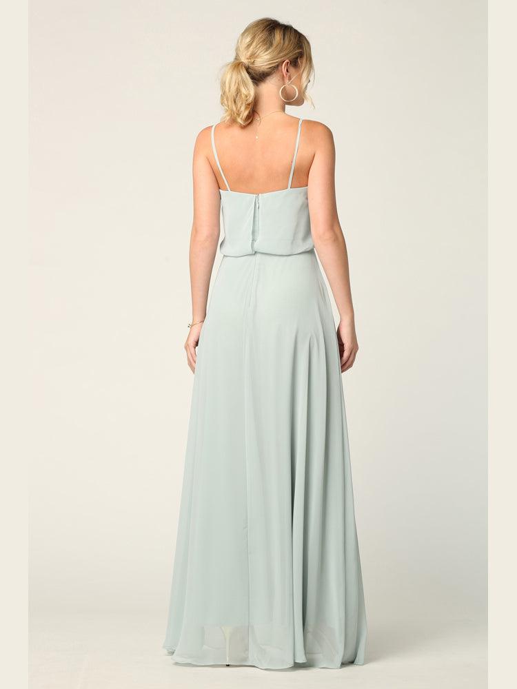 Long Spaghetti Strap Blouson Bridesmaids Dress