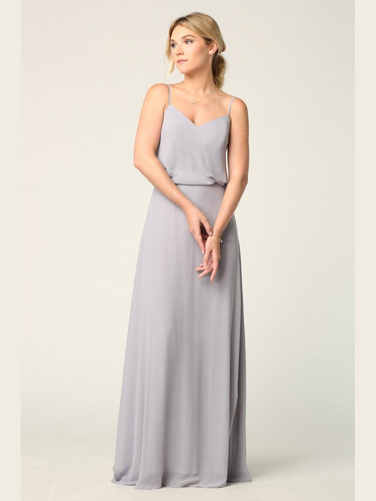 Long Spaghetti Strap Blouson Bridesmaids Dress