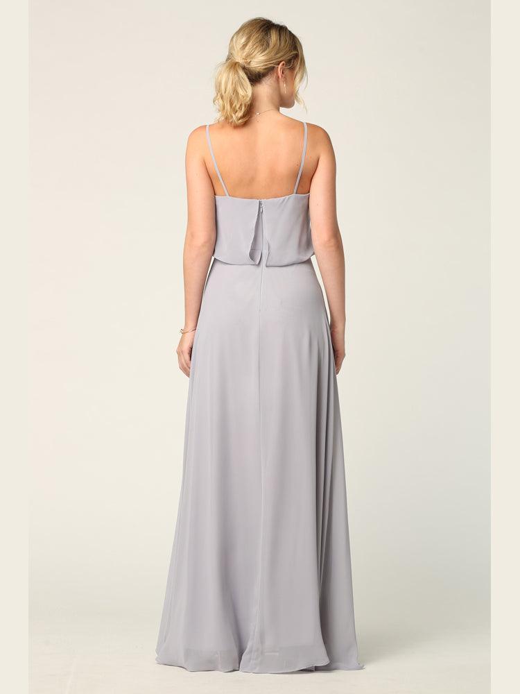 Long Spaghetti Strap Blouson Bridesmaids Dress